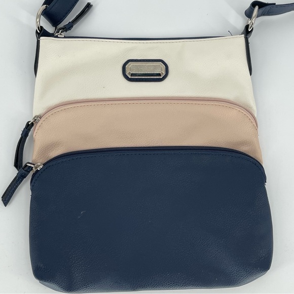 Van Heusen Colorblock Crossbody Bag Navy Blush Cream Multi Zip EUC - Picture 4 of 9